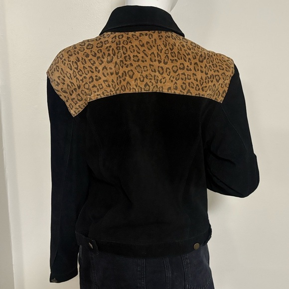 Vintage Margaret Godfrey Black Suede Leather Jacket w Leopard Print Details - Picture 3 of 6